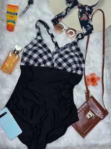 Gingham Top Black One Piece Swimsuit