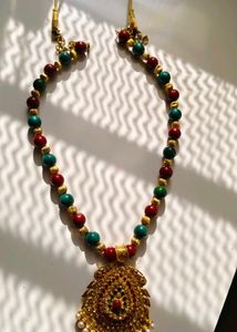 Beaded Necklace with Gold Pendant