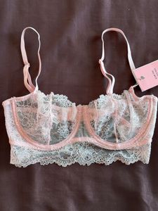 H&M Light Pink Soft Lace Balconette Bra/34c