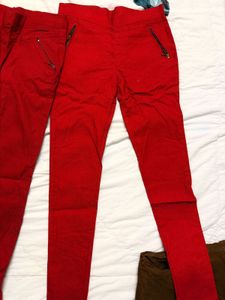 2 Red Zipper Detail Pants