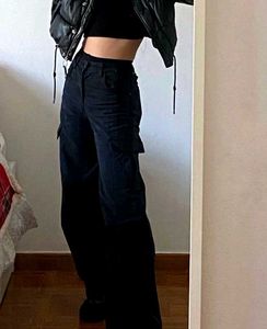 Black Denim Cargo Pants
