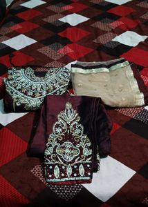 Embroidered Maroon Kurti Combo Two Piece Dress