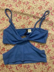 Blue Ribbed Cutout Top