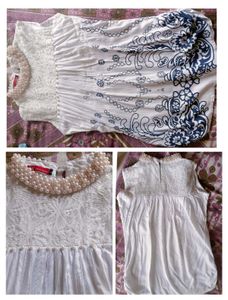 White Floral Top With Beautiful Pearl Neck