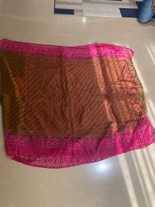 Lovely brown and pink bandhej sari