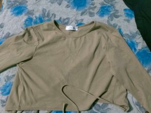 Tan Long Sleeve Tie Waist Top