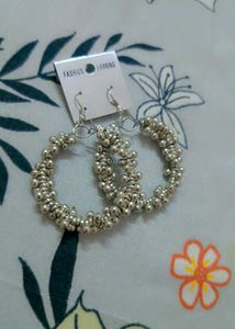 Silver Beaded Hoop Earrings
