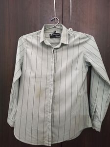 Hancock Woman Green& Navy Blue Striped FormalShirt
