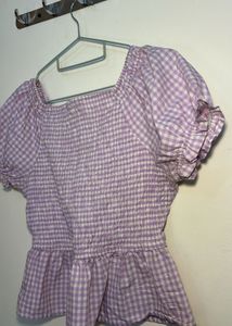 Lilac Gingham Peplum Top