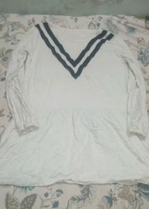 White V-Neck Long Sleeve Top