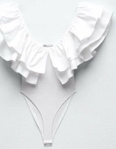 ZARA NEW RUFFLE SLEEVE BODYSUIT RIBBED SIZE-S
