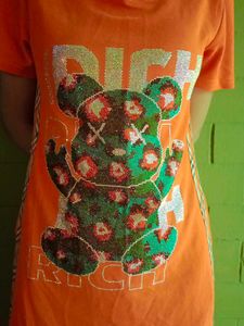 Orange Bear Print Dress