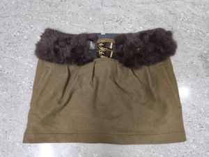 Y2k Fur And Buckle Detail Pocketed Mini Skirt