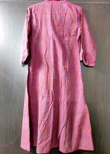 Wine Colour Stripes Kurta With Elbow Sleeves