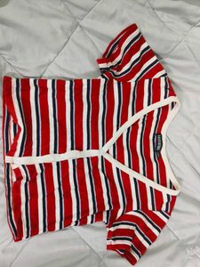 Striped Button-Front Crop Top