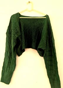 Green Cable Knit Cropped Sweater