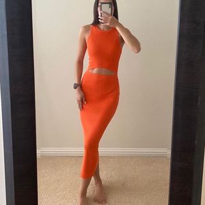 Orange Cutout Midi Dress