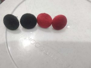 Red and Black Fabric Button Earrings
