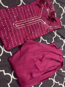 rani color Embellished Kurta Set (no dupatta)