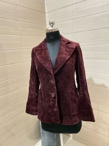ZARA Burgundy Velvet Blazer