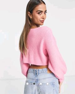 ASOS Pink Cropped Twist-Front Sweater