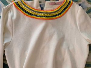 Vintage White Dress with Beaded Neck