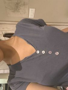 Blue-gray Soft Draping T Shirt