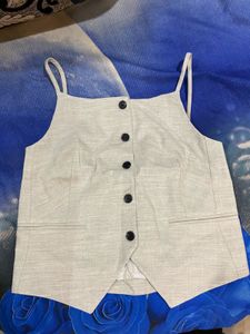 Grey Button-Down Waistcoat Top