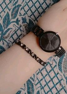 Watch And Bracelet Combo- Black
