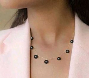 Gold Chain Black Bead Necklace