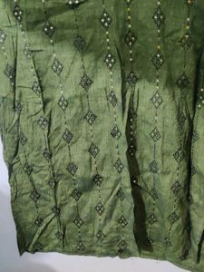 Olive Green Cotton Straight Suit