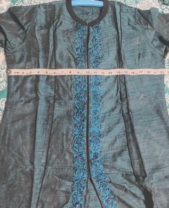 Peacock Blue Long Kurta With Chinese Collar