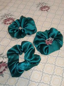 Satin Bottle Green Scrunchies