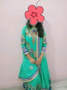 Floor Length Frock Suit with Dupatta - Sea Green