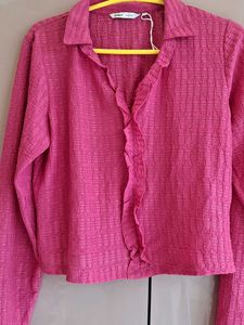 Pink Ruffle Front Top