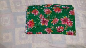 Green Floral Print Saree