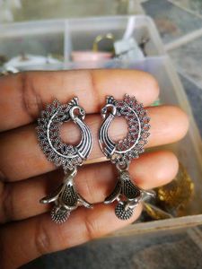 Peacock Design Silver Earrings