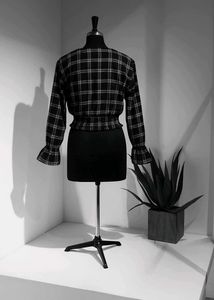 Plaid Top with Ruffle Sleeves