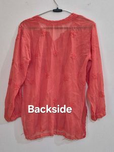 Coral Embroidered Tunic
