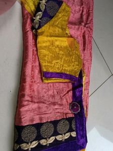 Beautiful Double Shade Saree With Velvet Border