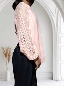 Peach Lace Sleeve Top