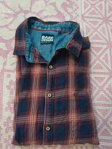 Mens Red Navy Blue Check Shirt