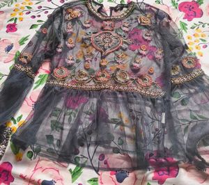 Floral Embroidered Net Top