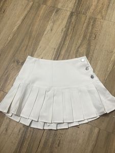 Pleated Button-Detail White Skort