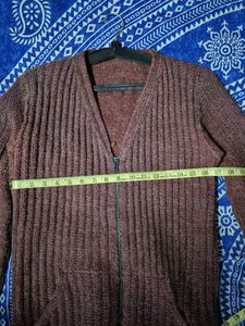 Brown Knit Zip Cardigan
