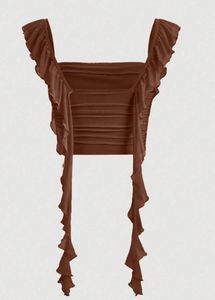 Brown Crop Top With Ruffles