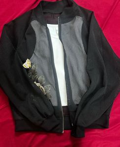 Black Mesh Bomber Jacket
