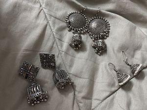 Oxidized Silver Jhumka Earrings