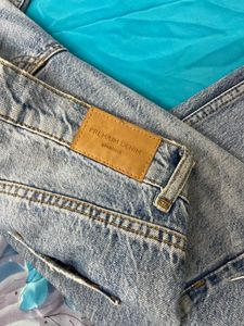 Blue Ripped Straight Leg Jeans