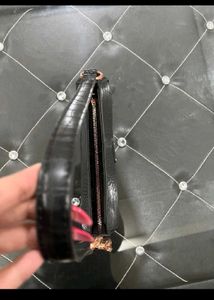 Black Croc Embossed Shoulder Bag
